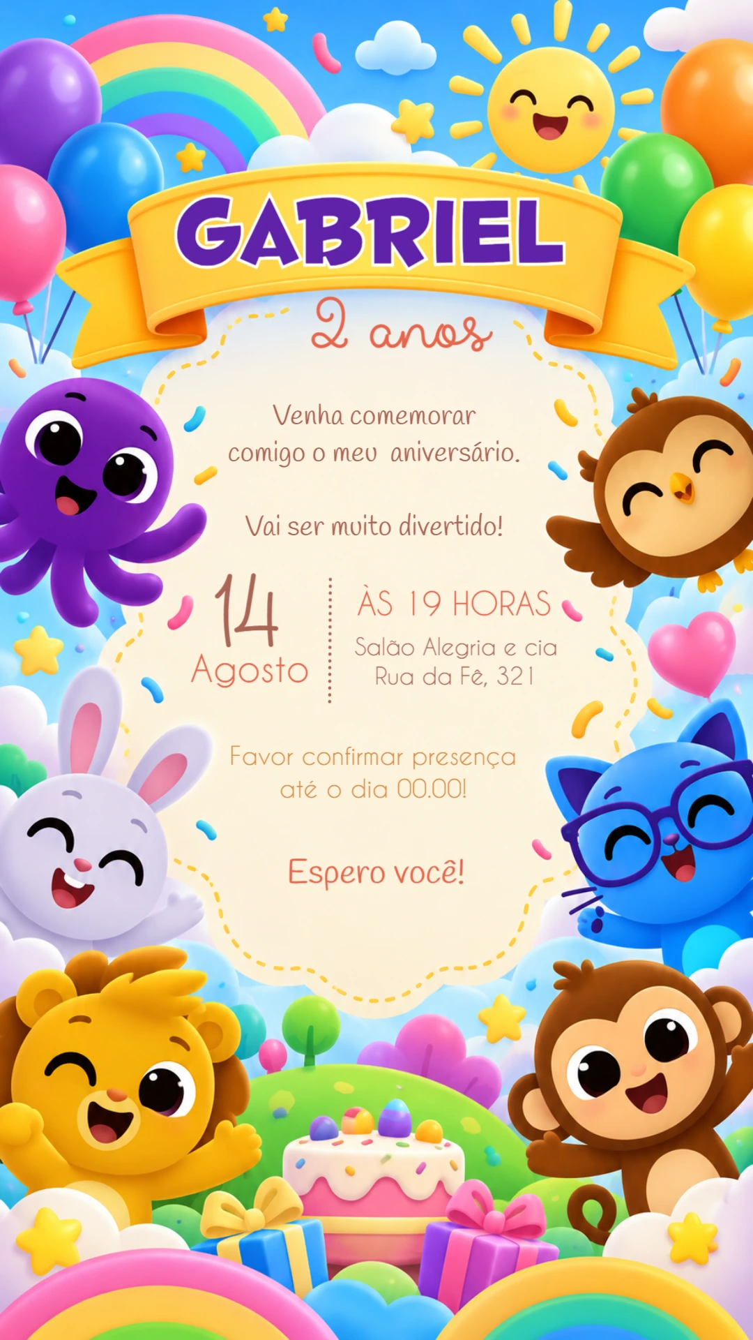 Convite de Aniversário Bolofofos Editável para Festa Infantil Convite de Aniversário Bolofofos Editável para Festa Infantil