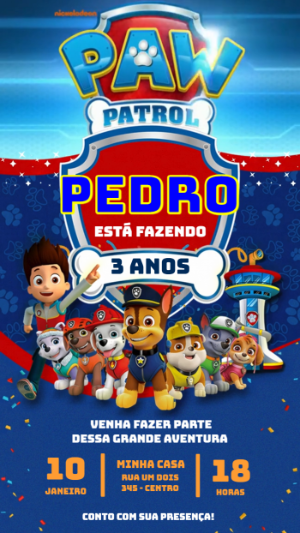 Convite Animado Patrulha Canina: Vídeo de Aniversário para Editar