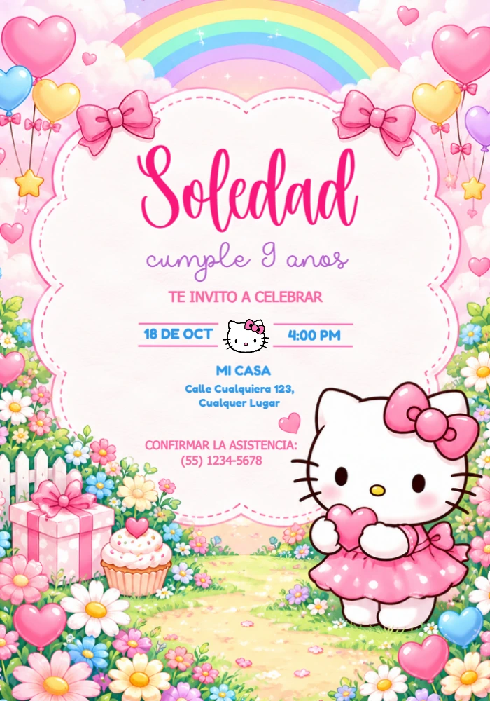 Invitación de Cumpleaños de Hello Kitty | Plantilla Editable Invitación de Cumpleaños de Hello Kitty | Plantilla Editable