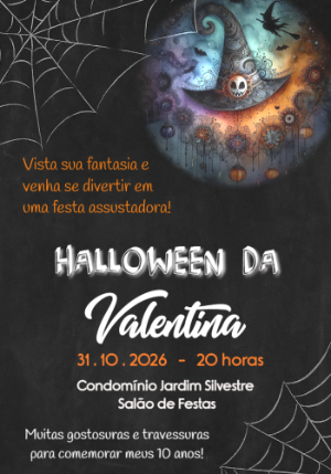 Convite de Aniversário Halloween Festa a Fantasia Editável
