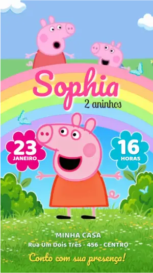Convite Animado Aniversário Peppa Pig para Editar Online