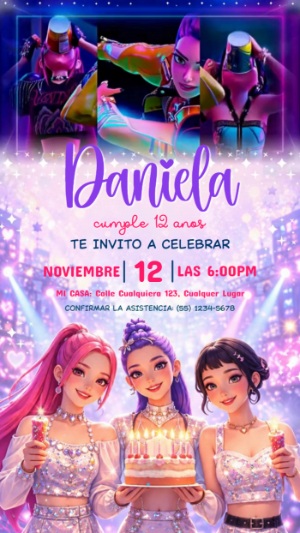 Video Invitación de Cumpleaños Las Guerreras K-Pop Editable