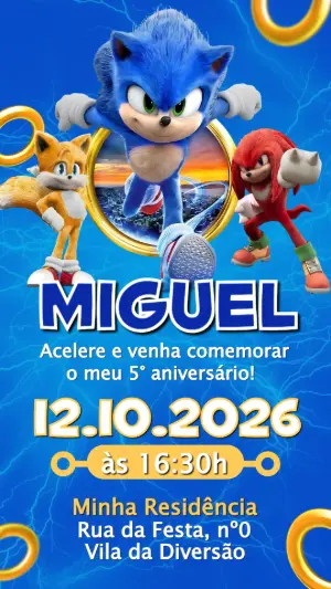 Convite de Aniversário Sonic: Modelo Digital Editável