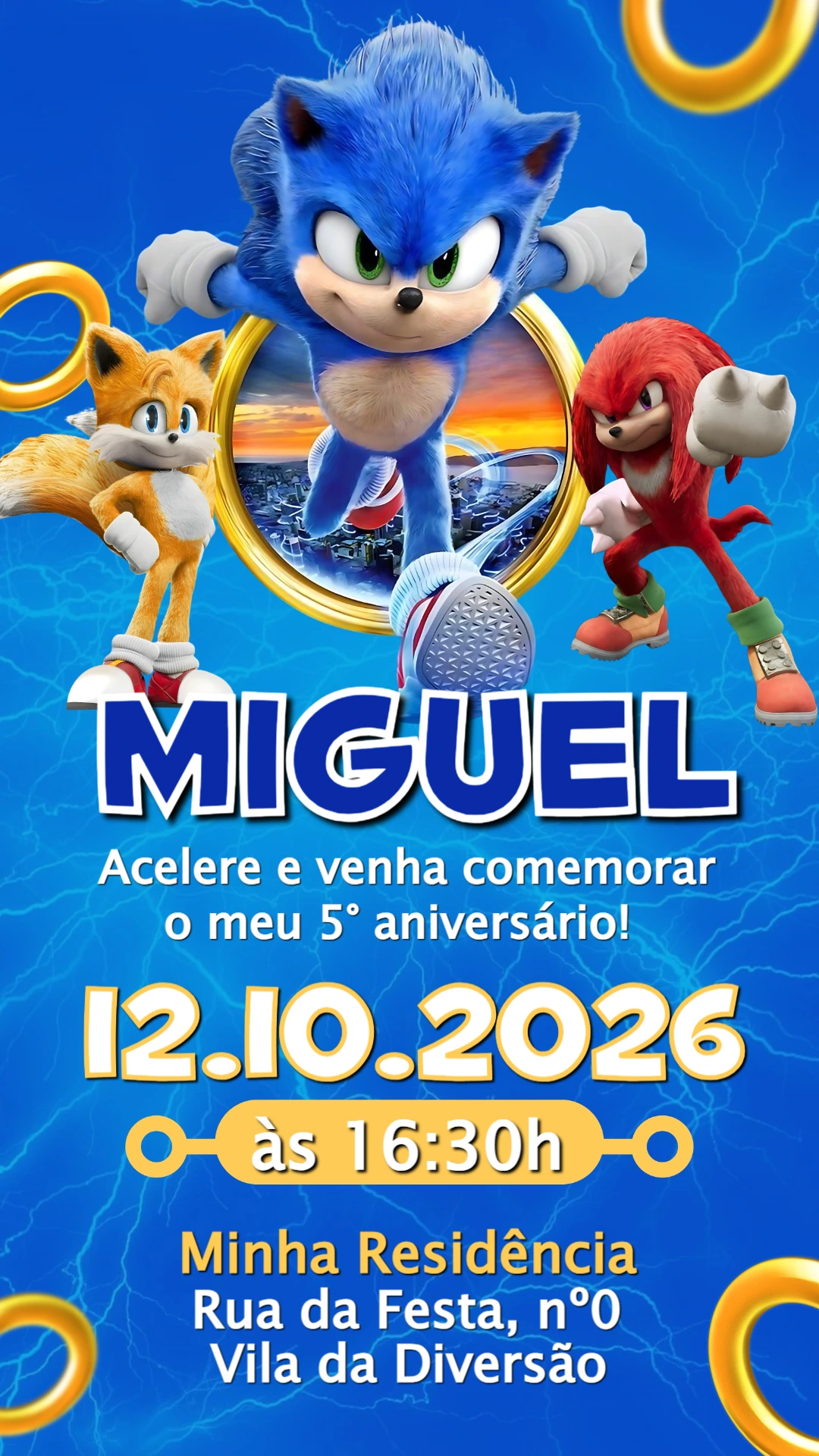 Convite de Aniversário Sonic: Modelo Digital Editável Convite de Aniversário Sonic: Modelo Digital Editável
