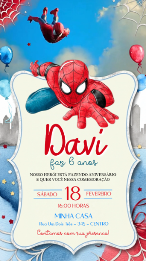 Convite Animado Homem-Aranha Aquarela para Editar