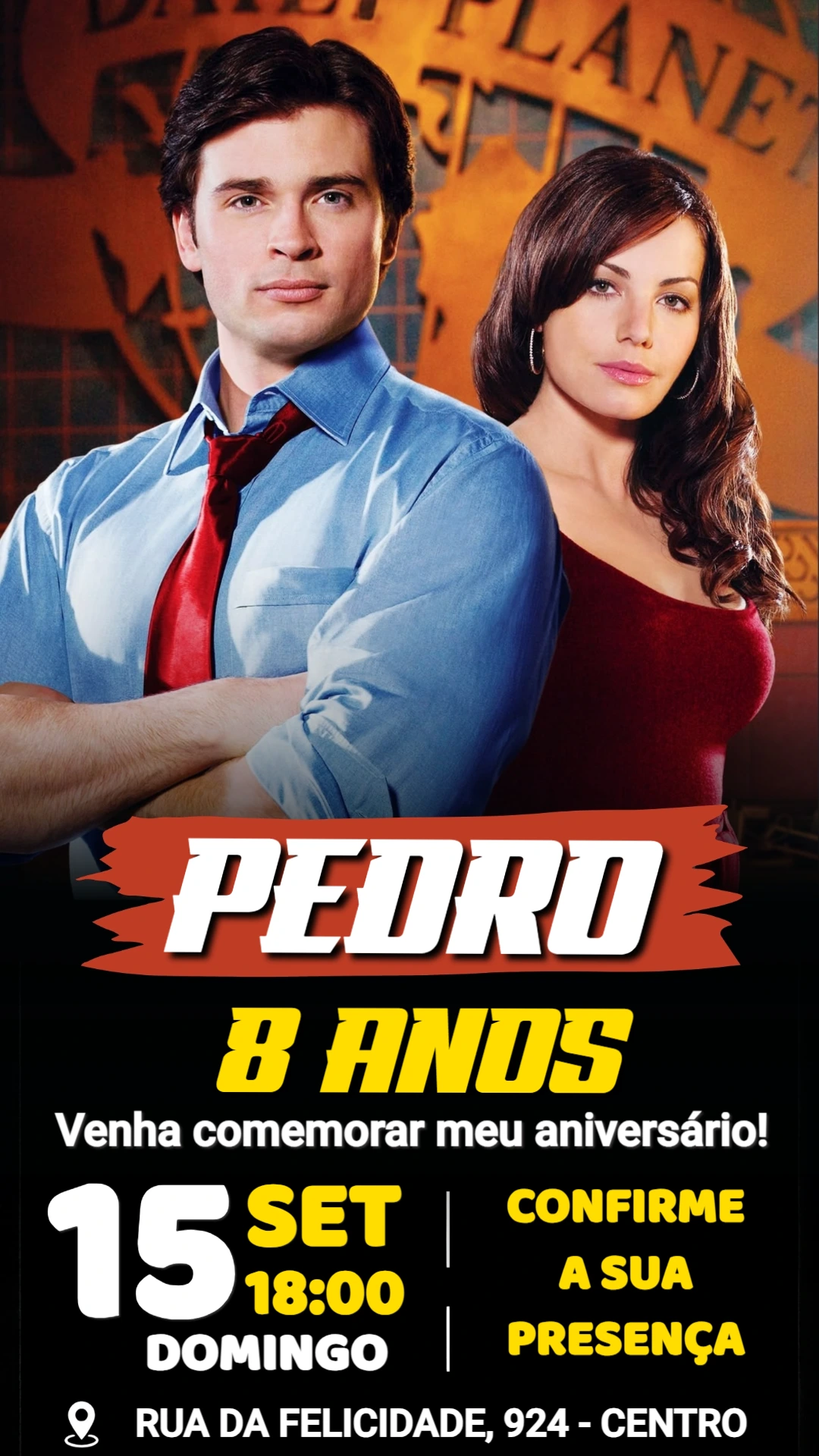 Convite de Aniversário Smallville Editável para Festa Temática Convite de Aniversário Smallville Editável para Festa Temática