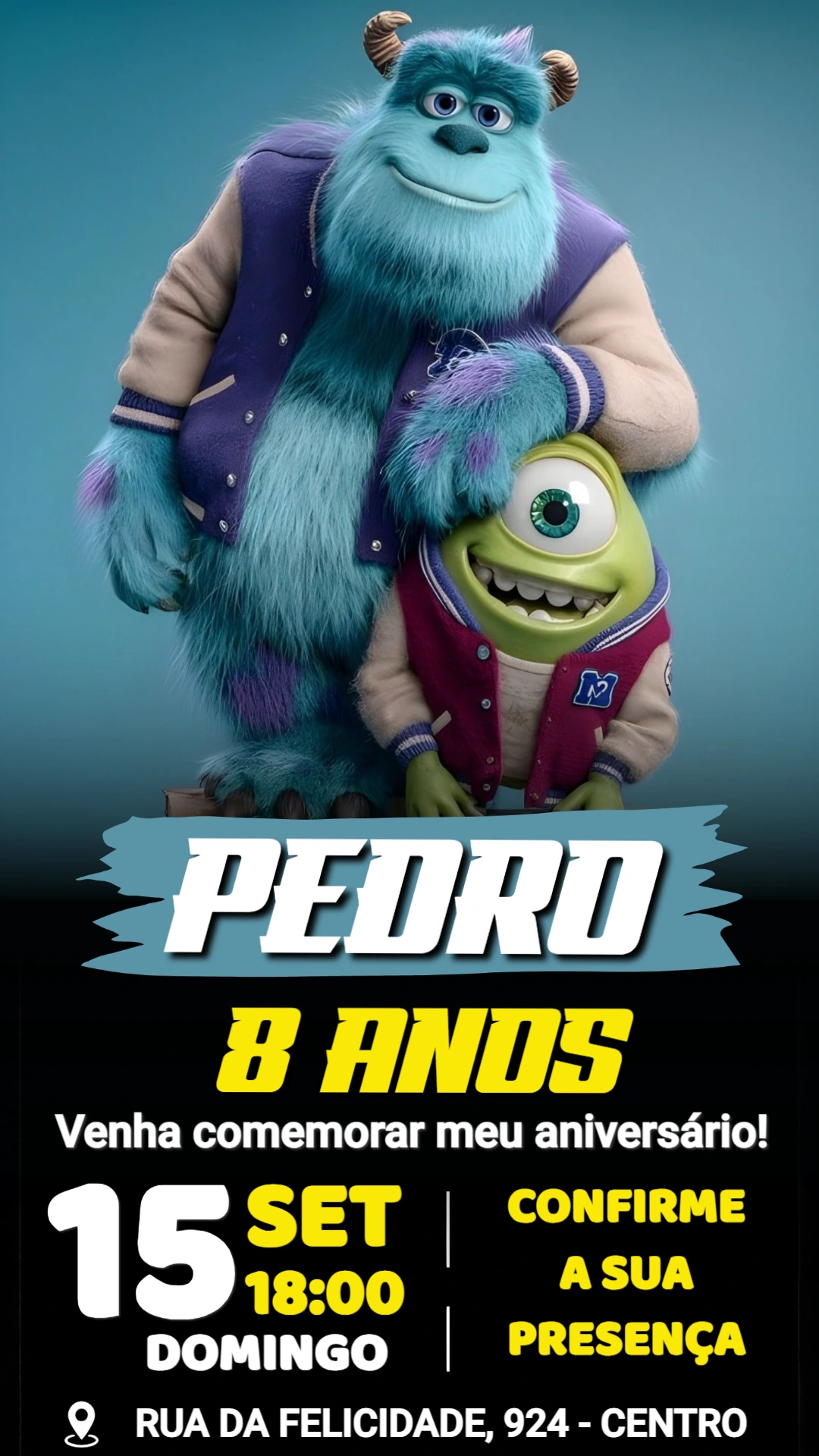 Convite de aniversário Monstros S.A. Universitários para editar Convite de aniversário Monstros S.A. Universitários para editar