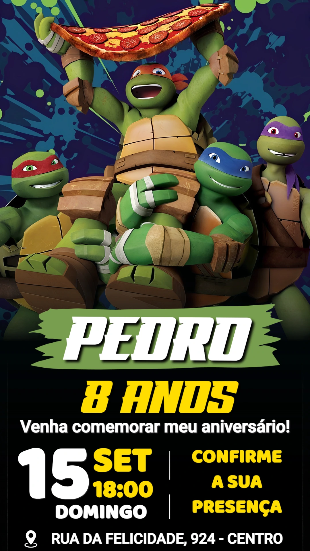 Convite de Aniversário As Tartarugas Ninja Editável para Festa Convite de Aniversário As Tartarugas Ninja Editável para Festa