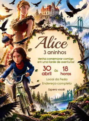 Convite de Aniversário O Bosque Selvagem Editável