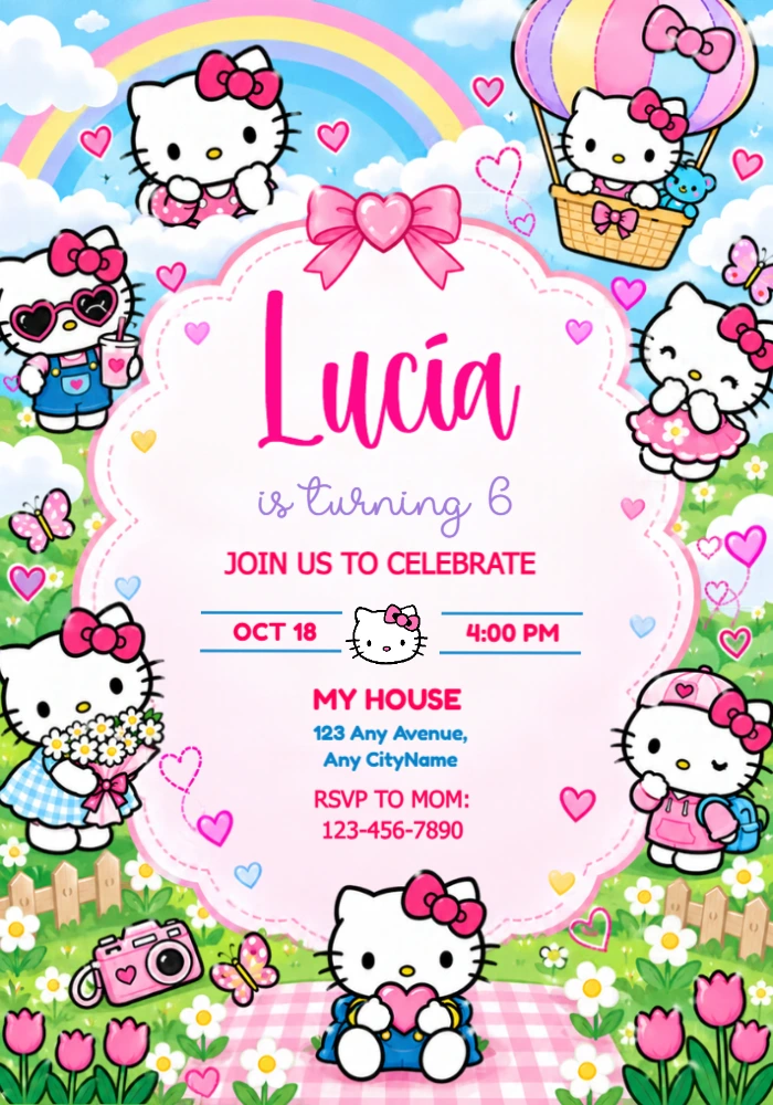 Editable Hello Kitty Birthday Party Invitation Template Editable Hello Kitty Birthday Party Invitation Template