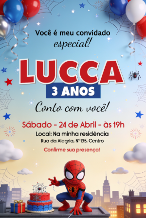 Convite Editável de Aniversário Tema Homem-Aranha
