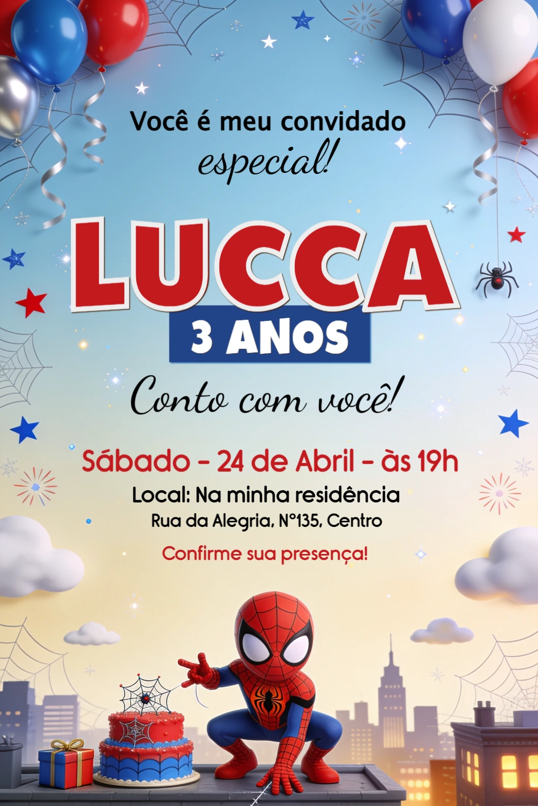 Convite Editável de Aniversário Tema Homem-Aranha Convite Editável de Aniversário Tema Homem-Aranha