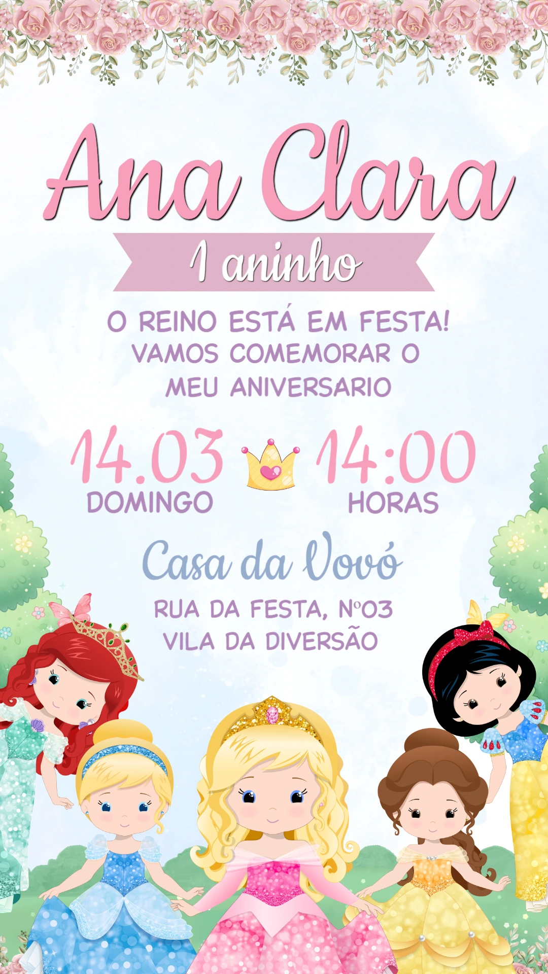 Convite de Aniversário Princesas Baby Editável Convite de Aniversário Princesas Baby Editável