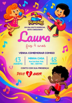 Convite de Aniversário 3 Palavrinhas Editável Online