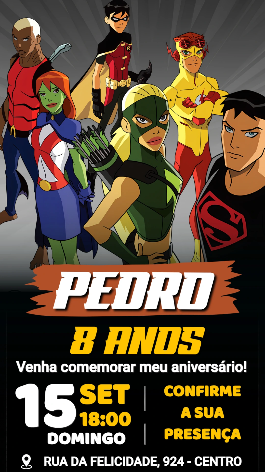 Convite de Aniversário Justiça Jovem Editável Convite de Aniversário Justiça Jovem Editável
