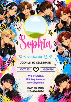 Stray Kids Birthday Invitation in Anime Style | Editable Template