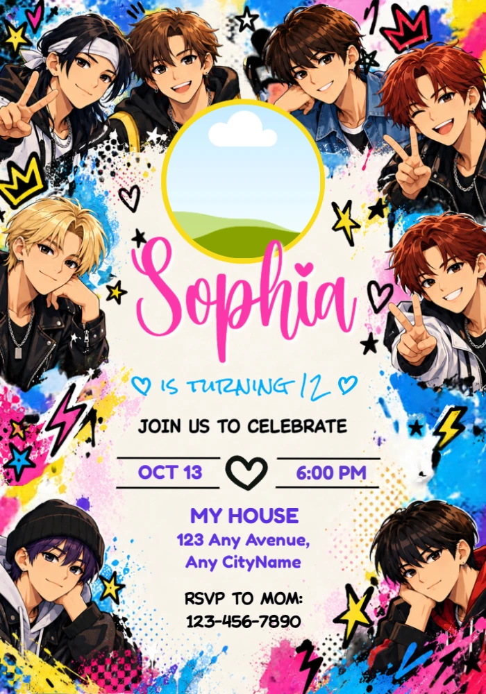 Stray Kids Birthday Invitation in Anime Style | Editable Template Stray Kids Birthday Invitation in Anime Style | Editable Template