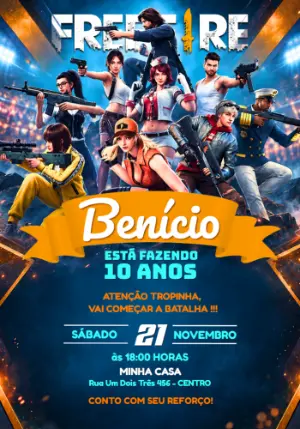 Convite de Aniversário Free Fire para Editar Online