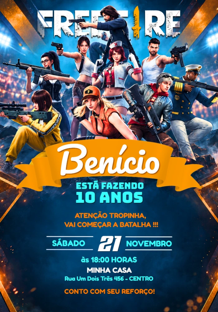 Convite de Aniversário Free Fire para Editar Online Convite de Aniversário Free Fire para Editar Online
