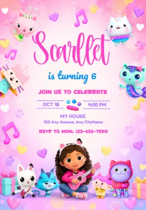 Gabby's Dollhouse Birthday Invitation | Gabby's Ukulele | Editable