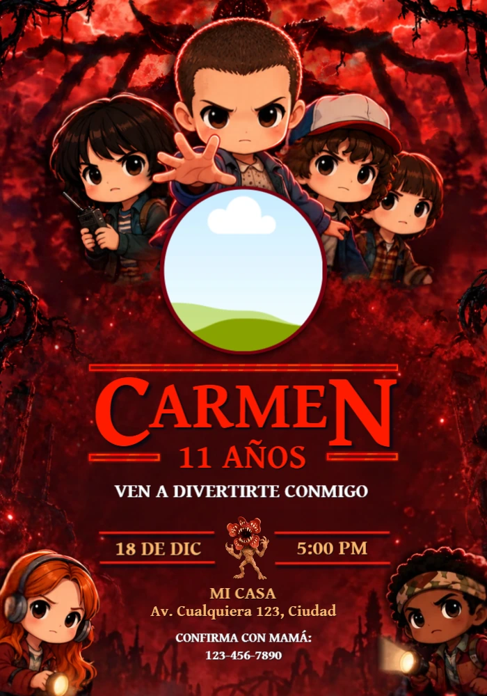 Invitación de Cumpleaños Stranger Things con Foto Editable Invitación de Cumpleaños Stranger Things con Foto Editable