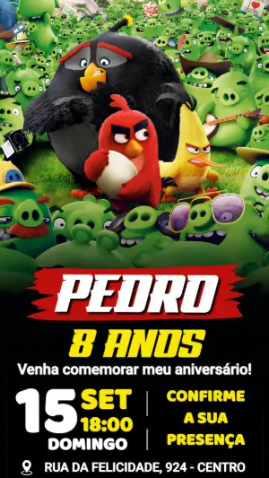 Convite de Aniversário Angry Birds Digital para Editar
