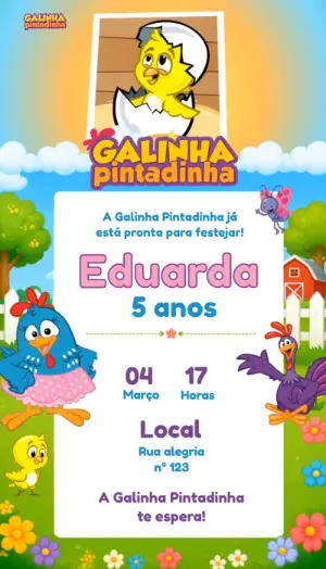 Convite Animado Aniversário Galinha Pintadinha para Editar