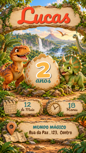 Convite de Aniversário Dinossauro Jurássico Editável